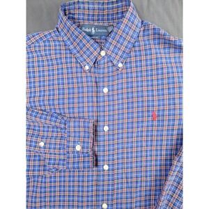 Polo Ralph Lauren Mens Large Button Down Classic Fit Blue And Red Plaid Preppy